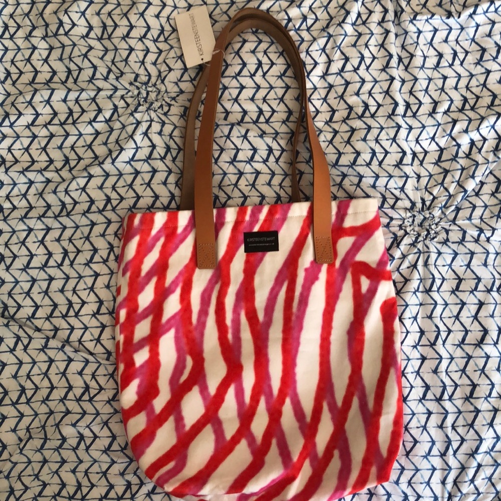 NWT Kirsteenstewart orange pink canvas summer bag
